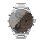 Diesel Mr. Daddy Watch for Men, Multifunctional Movement with Silicone, Stainless Steel or Leather Strap, Silver Tone and Brown, 57MM