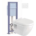 Duravit - Pack wc suspendu Starck 3 avec abattant frein de chute + bati support siamp + Plaque de commande blanche