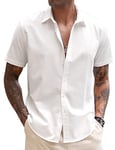 COOFANDY Chemises pour Hommes Chemise Homme Ete Chemises De Vacances pour Hommes Chemise Lin Homme Chemises Casual Villégiature Blanc XXL