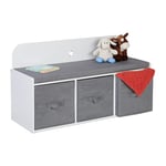 Relaxdays Banc avec Rangement pour Enfants, HxLxP : 54 x 99 x 35 cm, Chambre et Couloir, Banc rembourré, Blanc - Gris