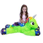 Grande Peluche Licorne Vert 80cm Poney Magique Cheval Avec Ailes Couché