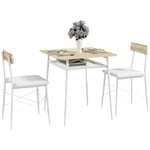 HOMCOM Ensemble Table et chaises, Table de Cuisine avec chaises, Structure en Acier, avec 2 chaises encastrables, pour Cuisine Salon Maison, Blanc et chêne