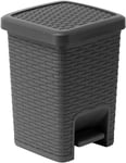 Addis 518144 Rattan Effect Square Bathroom Pedal Waste Trash Bin, 6 Litre