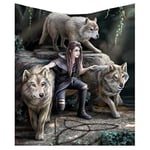 Nemesis Now Anne Stokes Power of Three Wolf Guardian Throw Blanket, Polyester, Brown, 160cm