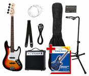 Pack Basse Electrique Jazz Bass Amplificateur Accordeur Housse Support Sunburst