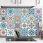 (24 pièces) Stickers Carrelage Adhésif 15x15 cm - Sticker Autocollant Carreaux de ciment – Décoration Murale Stickers Carrelage pour Salle de Bain et Cuisine - Carreaux de ciment adhésif mural