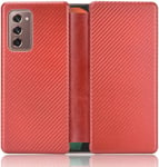 Compatible Avec Coque Samsung Galaxy Z Fold 2, Mince Flip Fibre De Carbone [Test De Chute] Antichoc Stand Fente Avec Carte, Protecteur D'écran En Verre Trempé*2-Marron