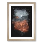 Big Box Art Moon Over The Red Mountains in Italy Paint Splash Framed Wall Art Picture Print Ready to Hang, Oak A2 (62 x 45 cm)