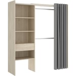 Armoire dressing extensible en panneau de particules coloris chêne naturel - Longueur 110-160 x Profondeur 50 x Hauteur 205 cm Pegane