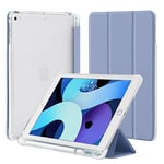 4UBonLife Coque pour iPad 9,7 Pouces 6ème/5ème Génération 2018/2017, pour iPad Air 1/2, Housse Étui de Protection Léger avec Porte-Stylet Coque Arrière en TPU Souple Givré Translucide,Lavande Grise