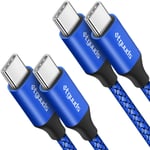 Câble USB C vers USB C [1M 2Pack],60W Cable USB C Charge Rapide Type C Nylon Cordon pour Samsung Galaxy S24 Ultra S23 S22 S21 S20 A70 A80 MacBook Pro/Pad Air 2020/21/22 - Bleu