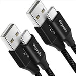 etguuds USB C Cable 60CM 2-Pack, USB A to USB-C Cable Fast Charging Braided USB-C Charger Cable for Samsung Galaxy S23 S21 S20 S10 S9 S8 Plus S10E (Black)