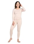 LAPASA Ensemble de sous-Vêtements Thermiques Femme Haut & Bas Maillot de Corps Manches Longues & Pantalon Chaud Automne/Hiver Beige XXL