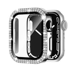 Glas+Diamond Cover För Apple Watch case 40mm 44mm 41mm 45mm 38mm 42mm Bling Bumper Protector iWatch series 9 3 5 6 7 8 se case silver 42mm series 3 2 1