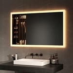 EMKE Miroir Lumineux de Salle de Bain 100x60 cm avec Interrupteur à Bouton, Anti-buée, Deux Couleurs claires Lumière Blanche Froide/Chaude