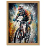 Bike Rider Racing Paint Splat Sport Bicycle Race Artwork Framed Wall Art Print A4