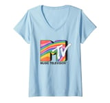 Womens MTV Music Television Rainbow Retro Big Chest Logo V-Neck T-Shirt