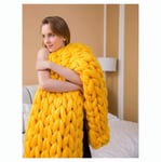 Large Cable Knitted Premium Washable Soft, Bedroom Home Decor Giant Yarn, Chunky Knit Blanket Handmade, Bed Bedroom Decor Bulky Sofa,Yellow,60 * 80CM