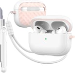 Coque pour AirPods Pro (2023/2022/2019, 2ème/1ère gén), Compatible avec Les Airpods Pro 2ème gén (câble USB-C/Lightning), Couleur Macaron Jeune avec kit de Nettoyage,Blanc/Rose