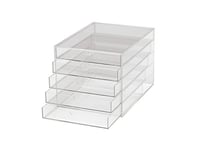 MAUL boîte à tiroirs A4 en acrylique | Organiseur de bureau avec 5 compartiments pour le rangement de papier, facture, documents | Empilable sur le bureau ou l'étagère | Transparent