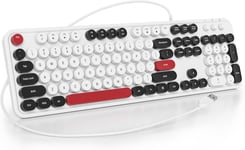 Clavier à Membrane 100%,104 Touches Punk Style Machine à écrire rétro,Clavier à Membrane à Touches Rondes,avec Cable USB pour PC/Win/Mac/Ordinateur Portable(Américain QWERTY)(GT108 White)(Q1634)