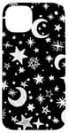 Coque pour iPhone 15 Plus Noir Blanc Motif Nuit Étoilée Motif Croissant Répétitif