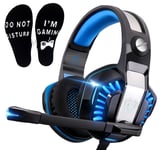 Gaming Headset for PC Xbox One PS4, Pro Stereo Over-Ear Headphone with Noise Canceling Mic, 3.5mm Jack Y Splitter for Mac Laptop Tablet Smartphone (Blue)