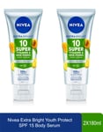 Nivea Extra Bright Body Moisturiser Serum Youth Protect 10 Super Vitamin 2x180ml