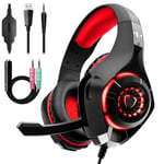Fashion Bluetooth Earphone, Headset Gaming Headphones Over Ear Noise-isolating, Stereo Bass with Microphone, Volume Control for New Xbox One PC PS4 (Color : Red)