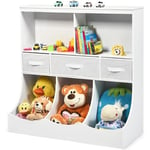 GOPLUS Bibliothèque Enfants 8 Cubes,Meuble de Rangement Enfants avec 5 Compartiments et 3 Tiroirs Pliables en Tissu, Coffre à Jouets, idéal pour