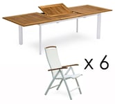 Nydala Matgrupp Vit/Teak - Bord 96x200/280 + 6 Pos. (7 st, Polyester - Navy Blå)