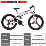 RDJM Ebikes, Folding Electric Bike Adults Ebike With Removable 8/10Ah Battery Snow E-Bike 21 Speed Gears Mountain Electric Bicycle Ebike 350W Electric Bicycle (Color : White)