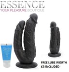 Ding Dong Realistic 8 Inch Double Penetrator Dildo BLACK Suction Cup Sex Toy