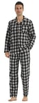 YUSHOW Ensembles de Pyjama Homme à Carreaux Coton Vêtements de Nuit Manche Longue Haut et Bas, Plaid Gris Noir,L