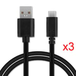 Lot 3 Câbles USB Type-C pour Xiaomi 12, 12 Pro, Mi 11, 11i, 11 Lite, Redmi Note 11 Pro - 1 Mètre - Noir