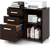 Caisson de Bureau à Roulettes avec 3 Tiroirs 2 Compartiments Ouverts Armoire Mobile pour Format Marron