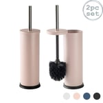 2x Round Toilet Brushes Bathroom Cleaning Scrubber Closed Tower Holder Matt Pink