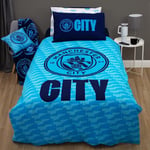 Manchester City FC Single Duvet Cover & Pillowcase Set Crest Football Bedding