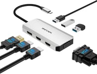 Adaptateur USB C à Double HDMI 4K 60Hz, Station d'accueil USB C 7 en 1 avec 2 Hub HDMI Displayport VGA, Répartiteur USB C 4 écrans étendus,Adaptateur USB C Multiport sur MacBook/Dell/HP/Lenovo Dongle