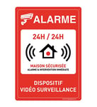 AUA SIGNALETIQUE - Panneau Prépercé (4 Trous) avec Angles arrondis - PVC Rigide 1.5 mm - (210x300 mm, Alarme Dispositif Vidéo Surveillance)