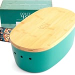 DOLCE MARE Bread Bin Bamboo Lid Cutting Board Loaf Bread Box Food Storage Green