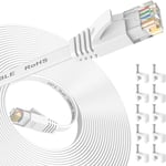 Câble Ethernet 10m, Cat 6 Cable réseau, Internet haut débit avec connecteur testeur rj45 pour modem routeur swtich, compatible en amont avec le Cable Ethernet Cat 7/Cat 8-Blanc.[G36]