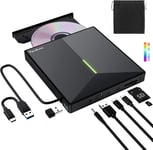 Lecteur Cd Dvd Externe Usb 3.0 Portable Et Type-C Graveur Dvd Externe Avec Lecteurs De Cartes Tf/Sd, Cd Dvd ±R/Rw Usb Cd Drive Pour Ordinateur Portable Mac Pc Windows 11/10/8/7 Linux Os