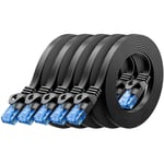 5x 0,5m CAT6 Câble Réseau Plat 1000 Mbit Gigabit LAN - Cat 6 RJ45 Ethernet Câble de Raccordement Câble de Pose fin Plat - pour Internet Switch Routeur Modem Panneau de Brassage - Noir