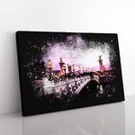 Big Box Art Pont Alexandre III Bridge in Paris France Paint Splash Canvas Wall Art Print Ready to Hang Picture, 76 x 50 cm (30 x 20 Inch), Pink, Lavender, Black, Plum