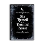 IRISIVITA Spooky Metal Sign, She Herself Is A Haunted House, Gothic Decor for Bedroom, Vintage Halloween Decorations Indoor, Witchy Room Decor, Goth Room Decor, Halloween Decor,11.75 X 7.8 Inches