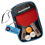 HUDORA Set de ping-pong Match - Set de haute qualité avec 2 raquettes & 3 balles - Set de raquettes de ping-pong avec sac de rangement - Raquettes de tennis de table pour joueurs confirmés