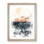 Ocean Beneath A Peach Sky Watercolour Modern Framed Wall Art Print, Ready to Hang Picture for Living Room Bedroom Home Office Décor, Oak A2 (64 x 46 cm)