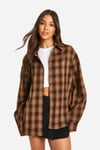 Womens Oversized Checked Shirt - Brown - 6, Brown