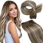 LaaVoo Extension Cheveux Naturel Tissage Balayage Brun Clair Bande Extension Cheveux Naturel Tissage Brun Clair Ombre Blond Platine Fonce 30cm 80g Tissage Extension Cheveux Humain Lisse #8/60/8